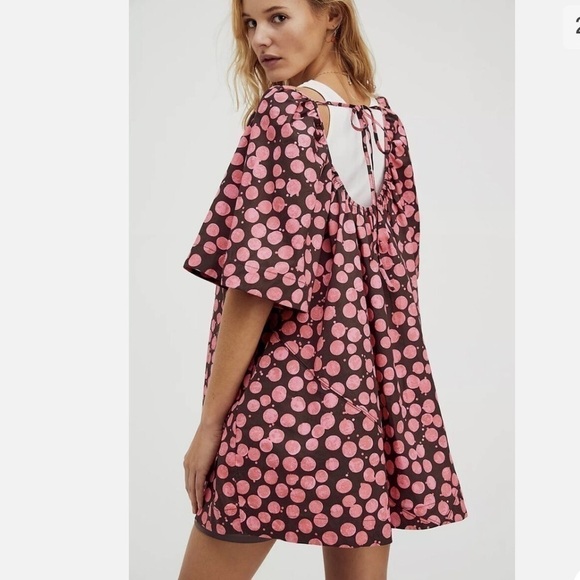 FREE People Pink/Chocolate Combo Jodie Printed Tunic Flowy Oversized top size XS - Picture 2 of 15